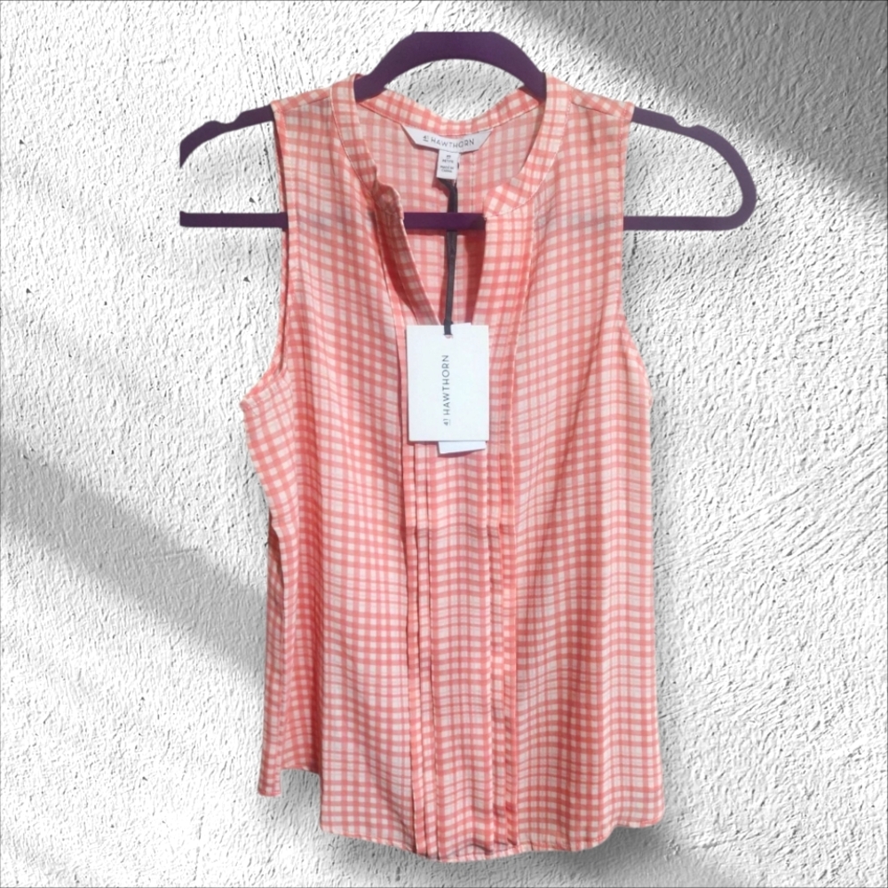 NWT Stitch Fix 41 Hawthorn Pleat Detail Split Neck Sleeveless Blouse XS/L